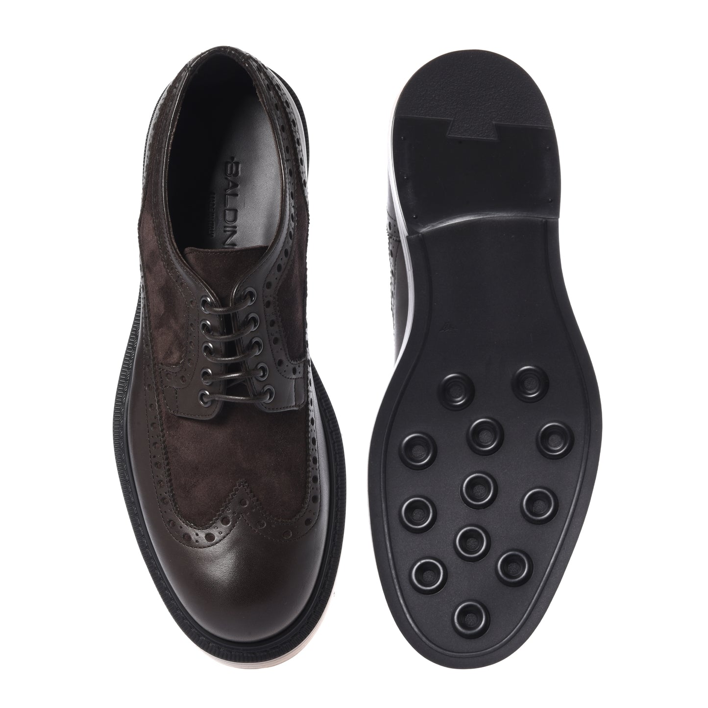 Scarpe stringate in pelle e camoscio marrone scuro