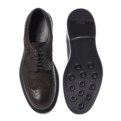 Scarpe stringate in pelle e camoscio marrone scuro