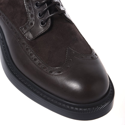 Scarpe stringate in pelle e camoscio marrone scuro