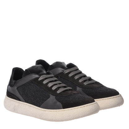 Sneakers in pelle scamosciata e lana grigia