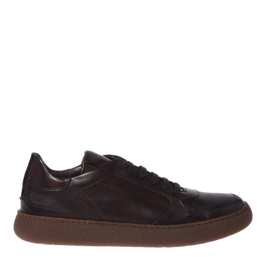 Dark brown washed leather sneakers