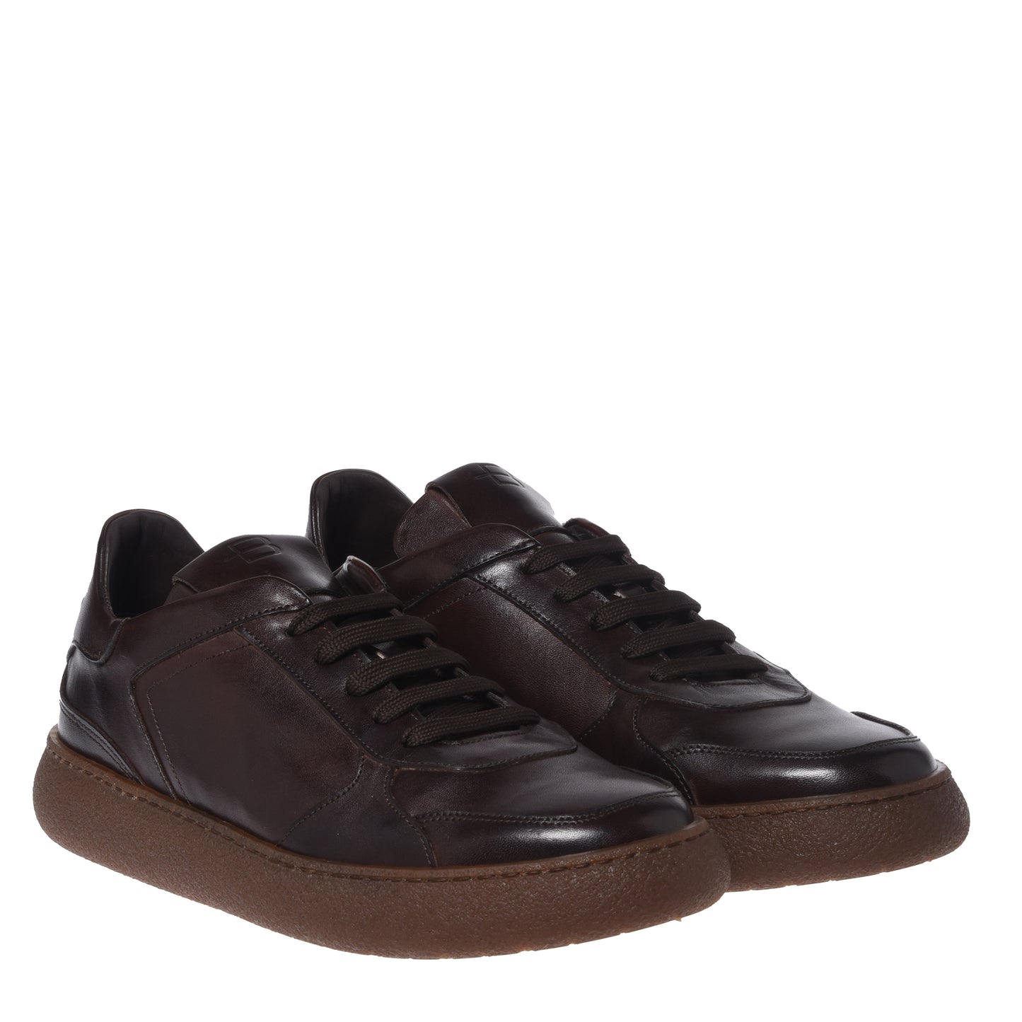 Dark brown washed leather sneakers