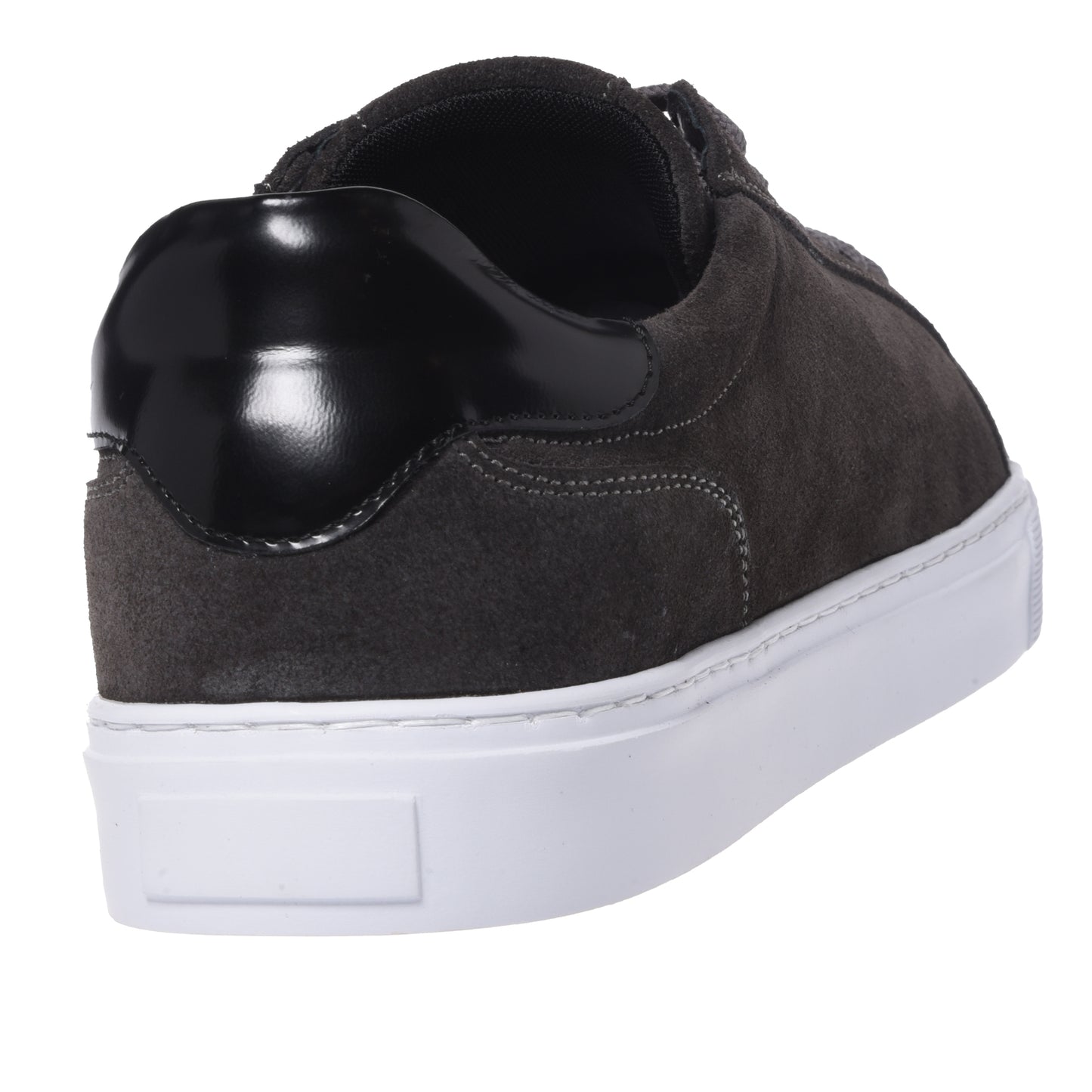 Sneakers in gray suede and smooth, shiny black leather