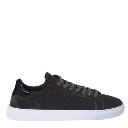 Sneakers in pelle scamosciata e lana grigia