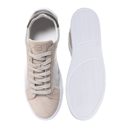 Sneakers in pelle scamosciata e lana beige