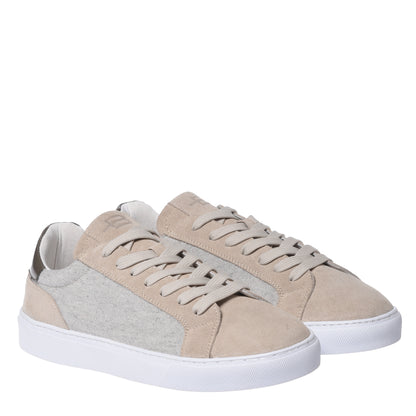 Sneakers in pelle scamosciata e lana beige