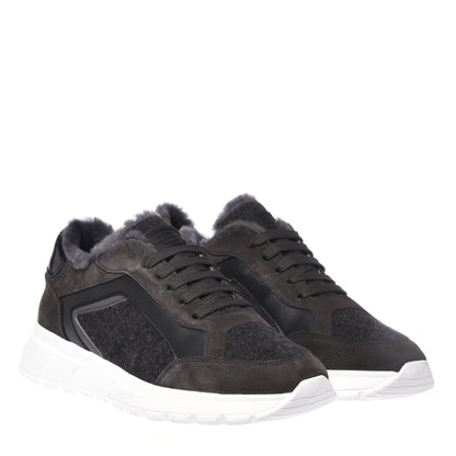 Dark gray suede and wool sneakers