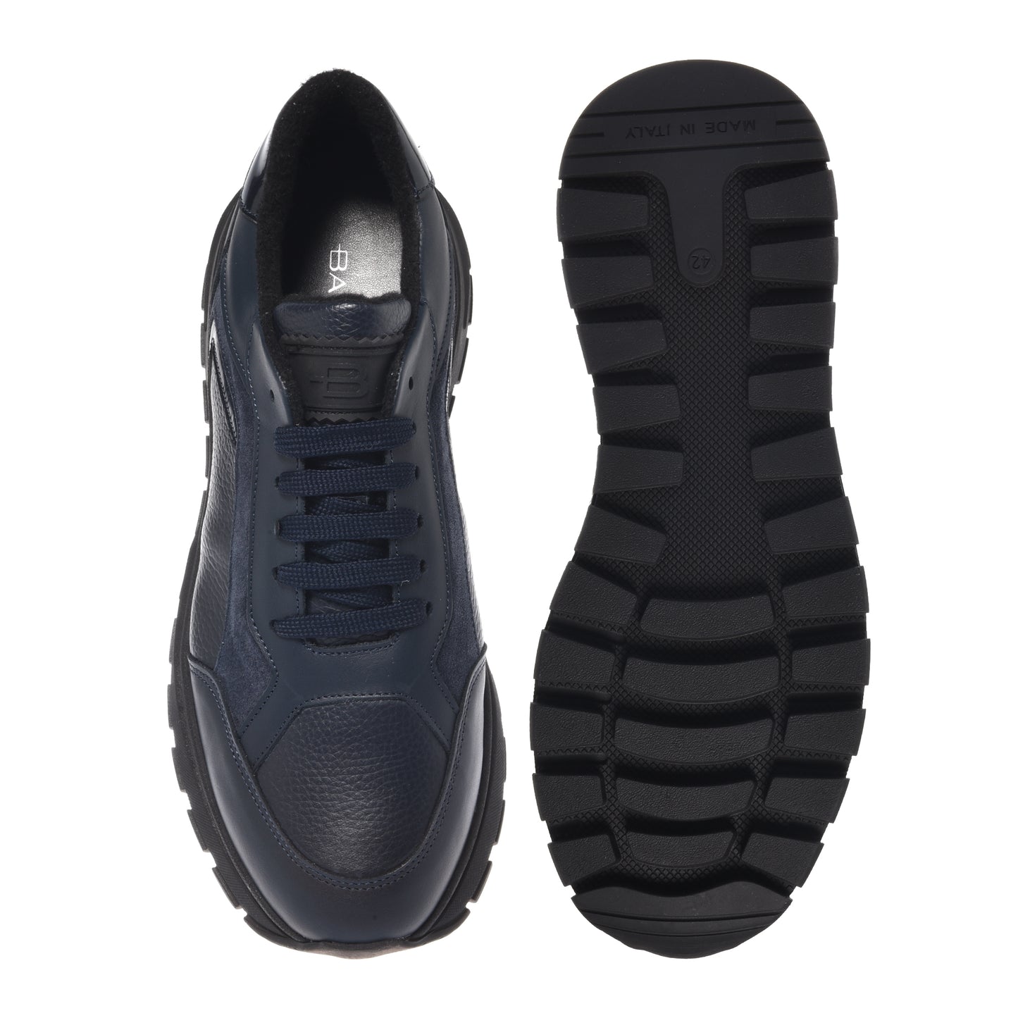 Sneakers in pelle blu e pelle martellata