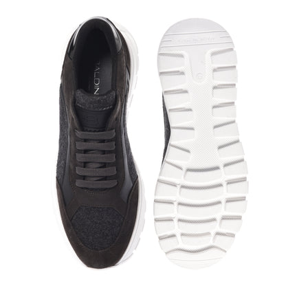 Sneakers in pelle scamosciata e tessuto di lana grigio scuro