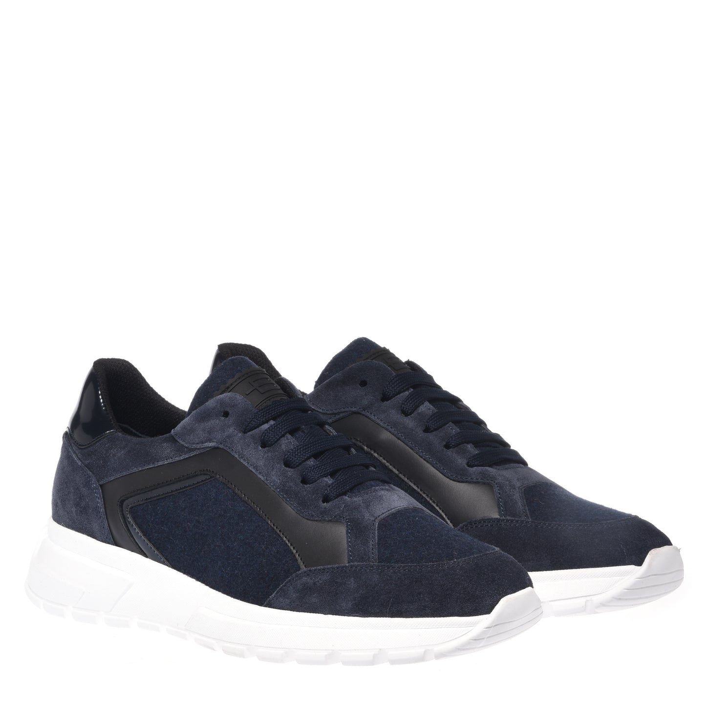 Sneakers in pelle scamosciata e tessuto di lana blu scuro