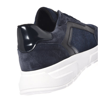 Sneakers in pelle scamosciata e tessuto di lana blu scuro