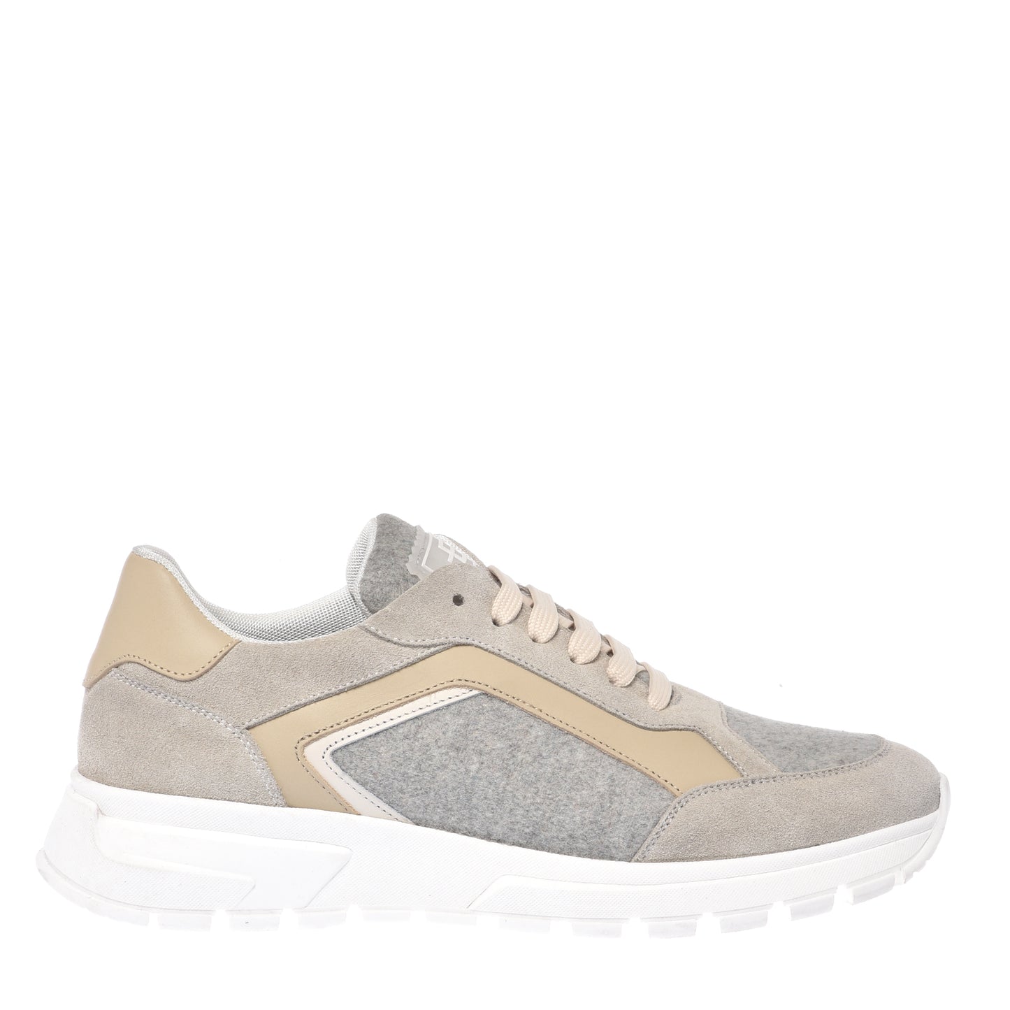 Sneakers in pelle scamosciata e lana bianco sporco