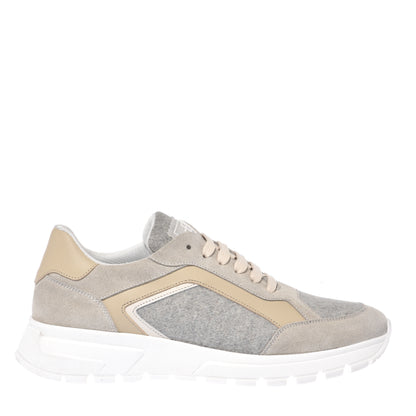 Sneakers in pelle scamosciata e lana bianco sporco