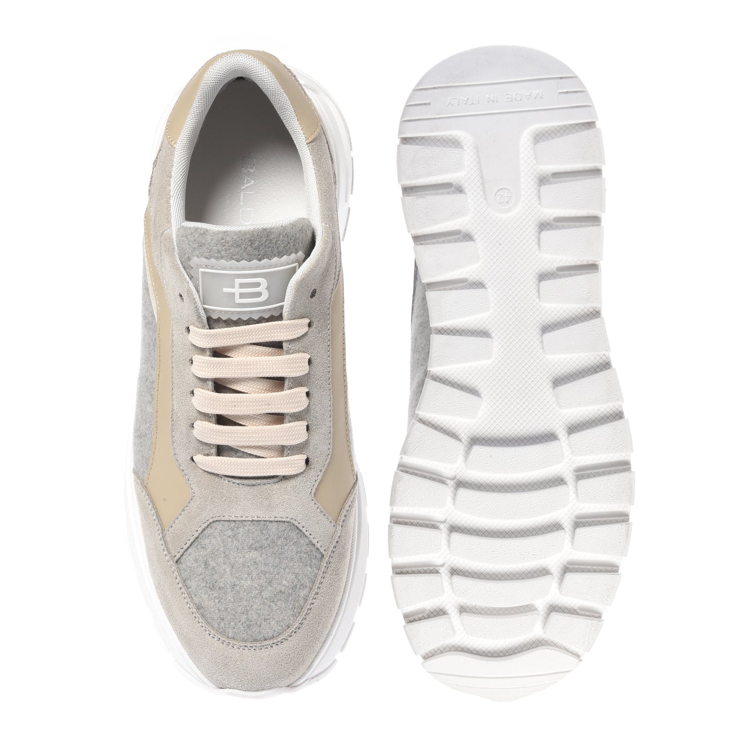 Sneakers in pelle scamosciata e lana bianco sporco