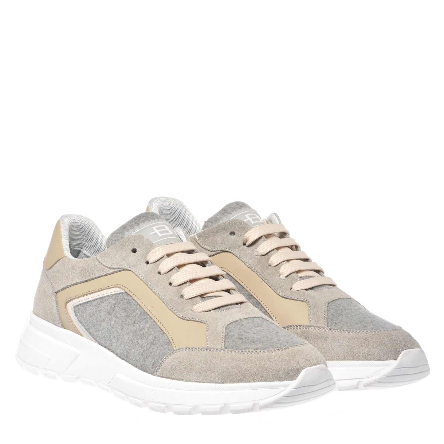 Sneakers in pelle scamosciata e lana bianco sporco