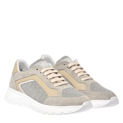 Sneakers in pelle scamosciata e lana bianco sporco