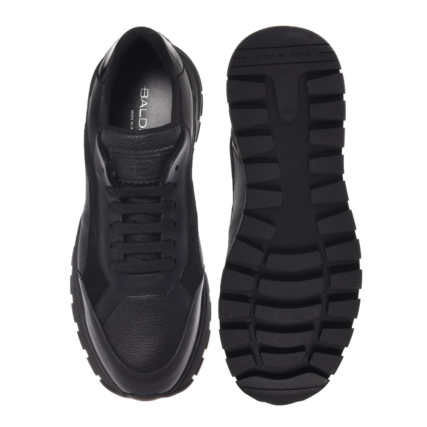 Sneakers in pelle liscia e pelle martellata nera