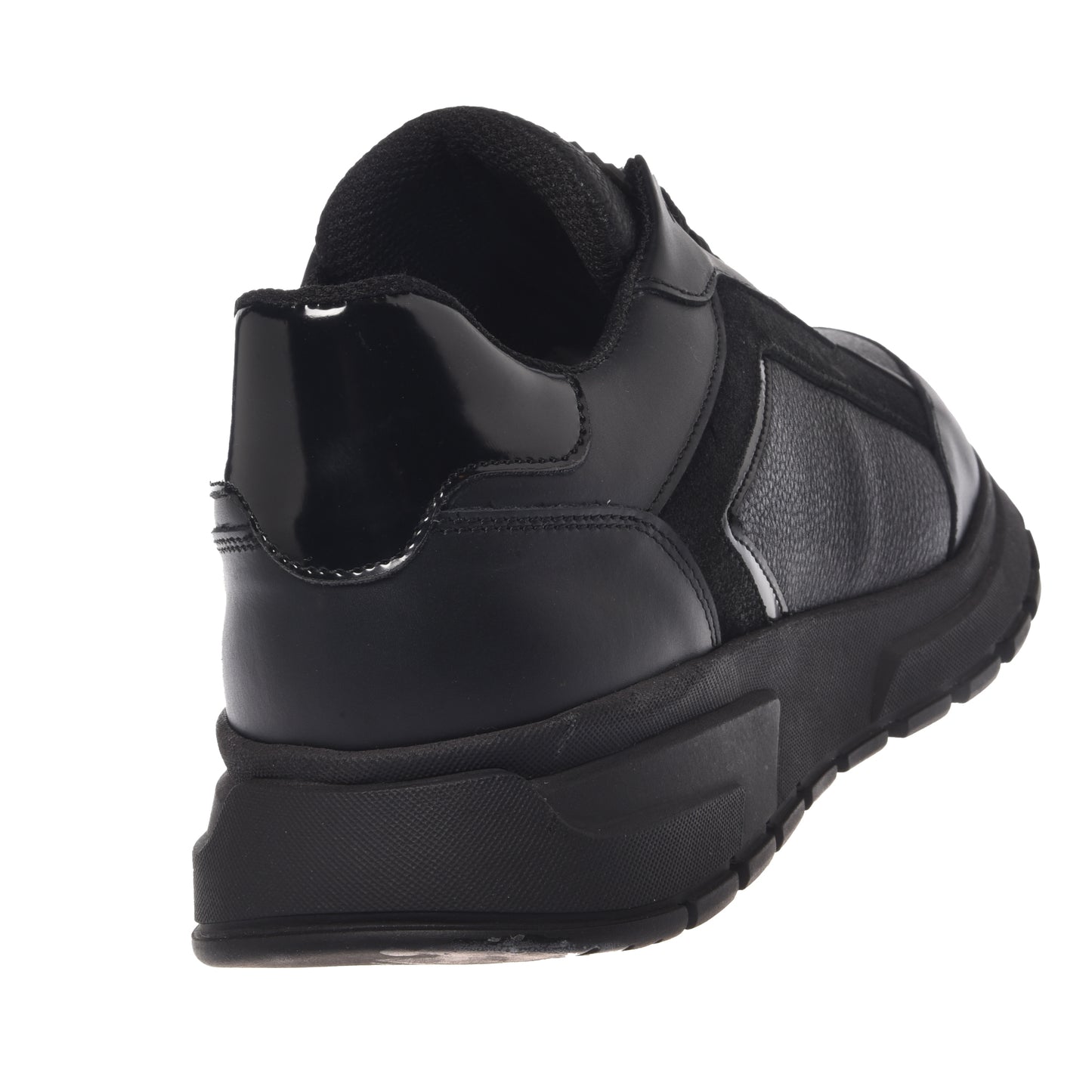 Sneakers in pelle liscia e pelle martellata nera