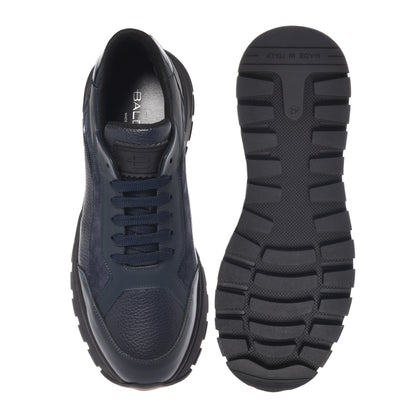 Sneakers in pelle blu e pelle martellata