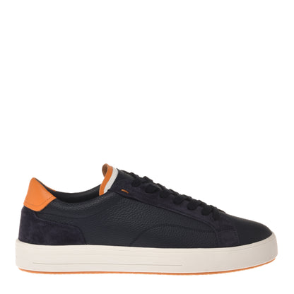 Navy tumbled leather and suede sneaker