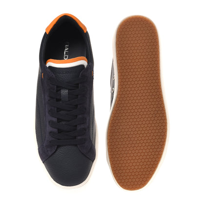 Navy tumbled leather and suede sneaker