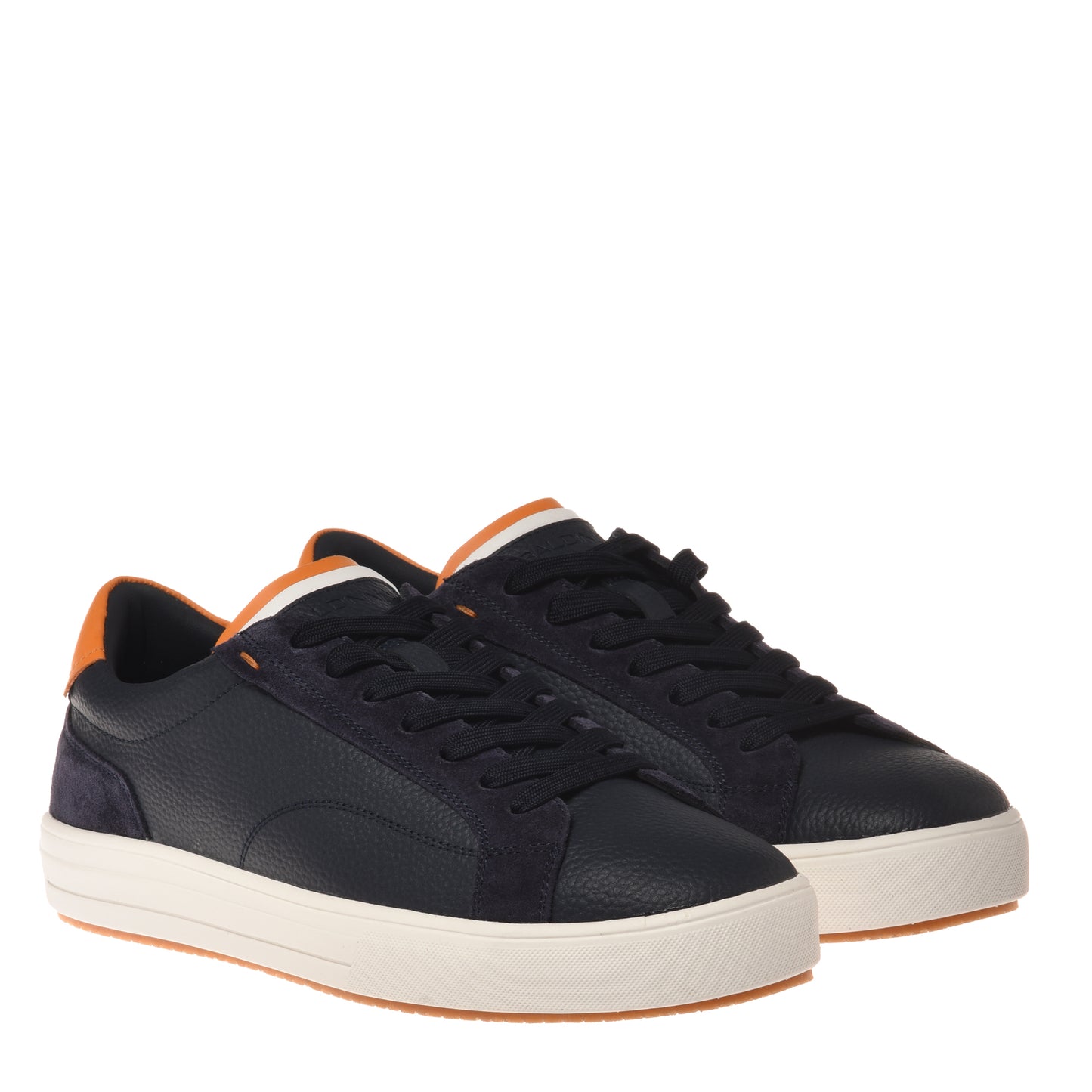 Navy tumbled leather and suede sneaker