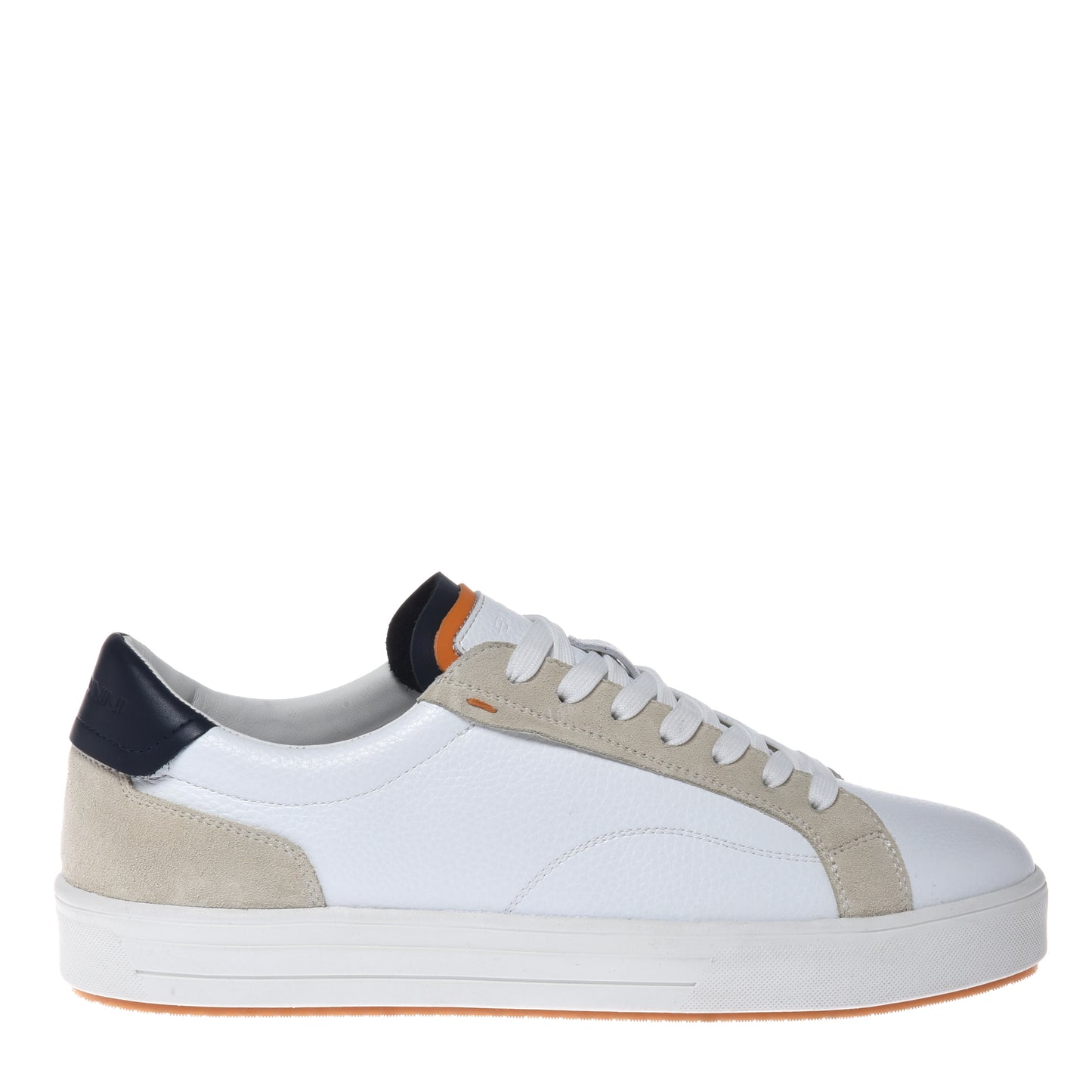 White grained leather and suede sneaker
