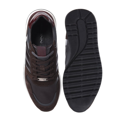 Sneakers in pelle e camoscio marrone scuro