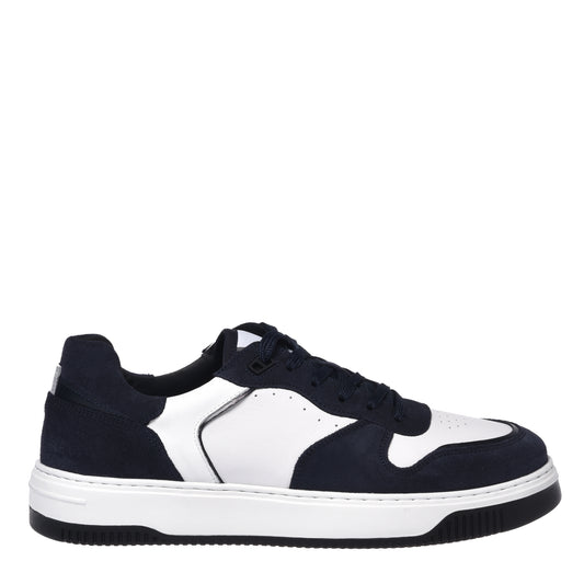 Sneaker en daim bleu et cuir blanc