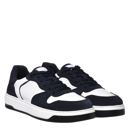 Sneaker en daim bleu et cuir blanc