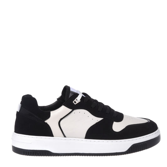 Sneaker en cuir suédé noir et cuir blanc