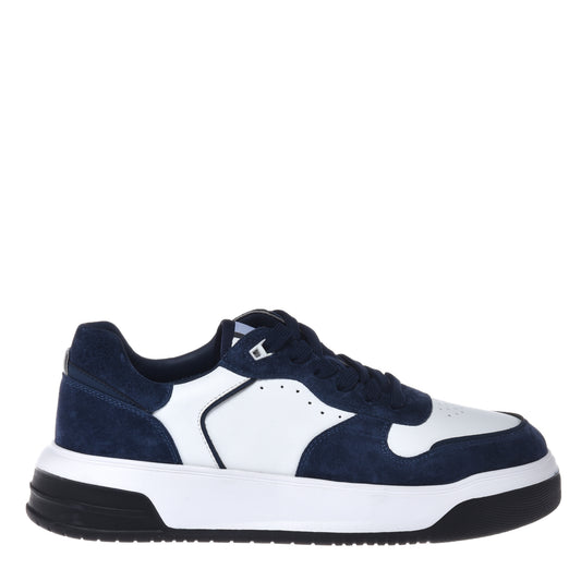 White leather and suede sneaker