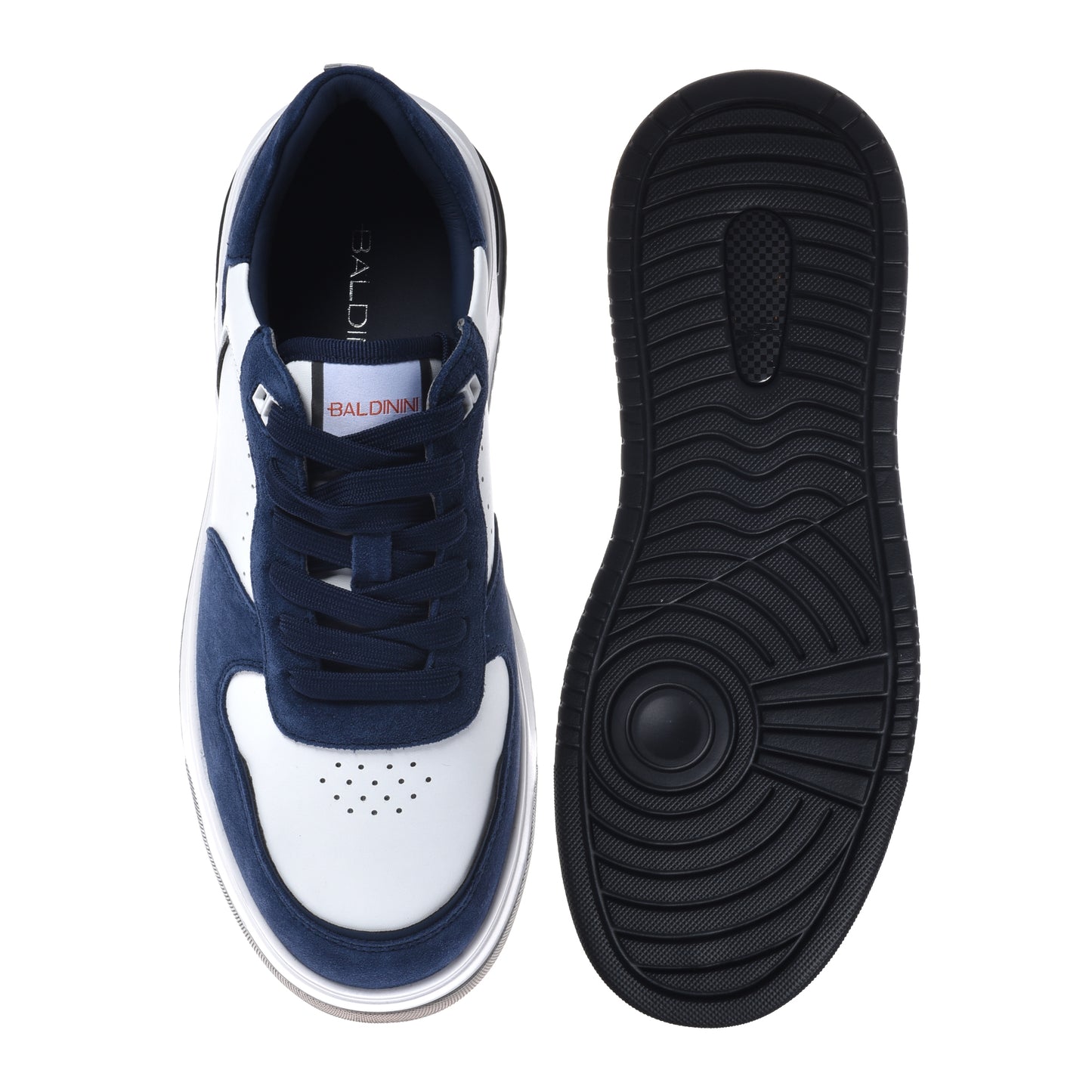 White leather and suede sneaker
