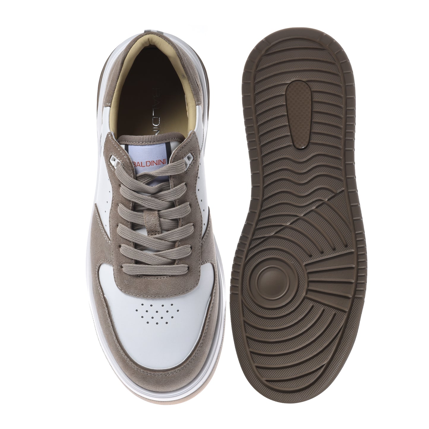 Suede and white leather sneaker