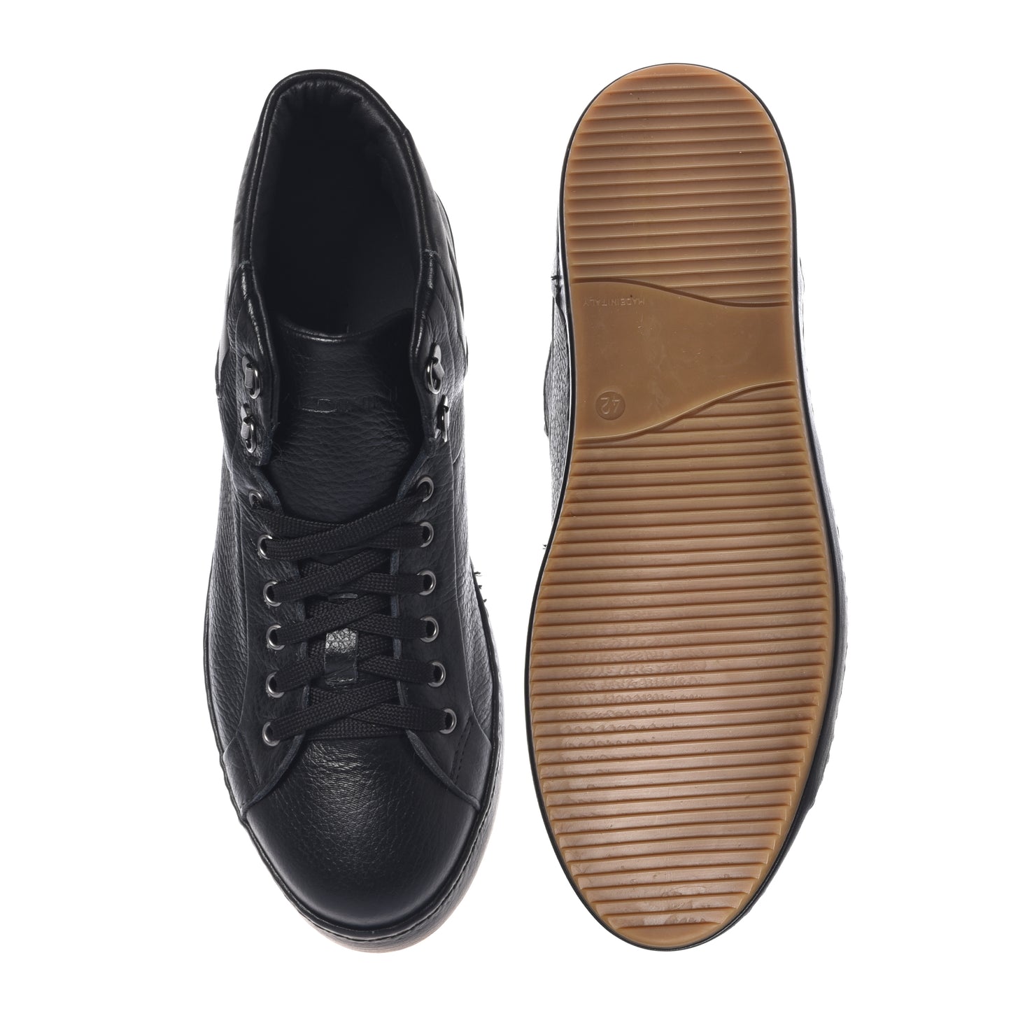 Sneakers in nappa nera e pelle martellata nera