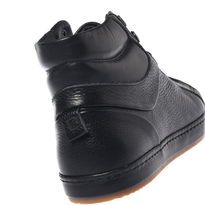 Sneakers in nappa nera e pelle martellata nera