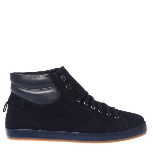 Blue suede and blue nappa leather sneakers