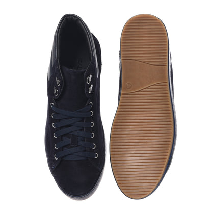 Blue suede and blue nappa leather sneakers