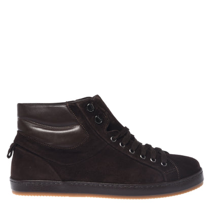 Dark brown suede and dark brown nappa leather sneaker