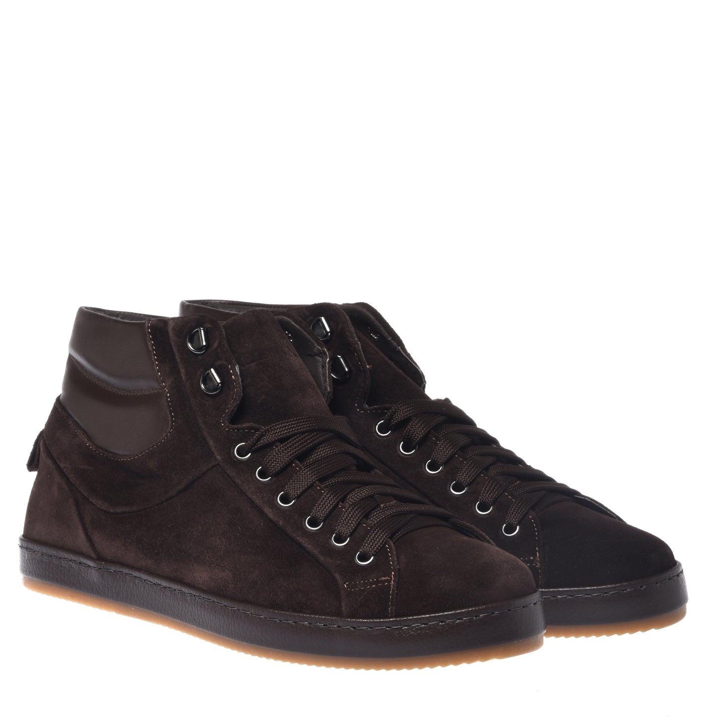 Dark brown suede and dark brown nappa leather sneaker