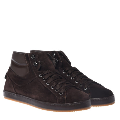 Dark brown suede and dark brown nappa leather sneaker