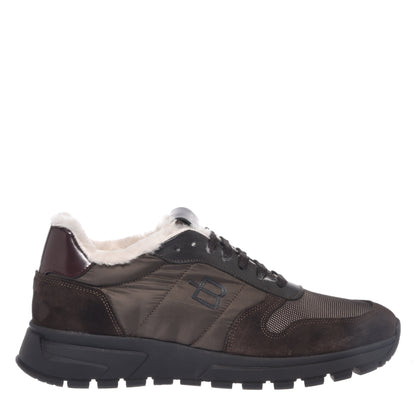Sneakers in pelle scamosciata e nylon marrone scuro