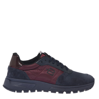 Sneakers in pelle scamosciata blu e nylon bordeaux