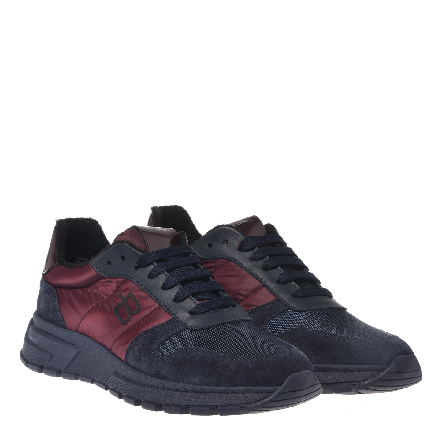 Sneakers in pelle scamosciata blu e nylon bordeaux