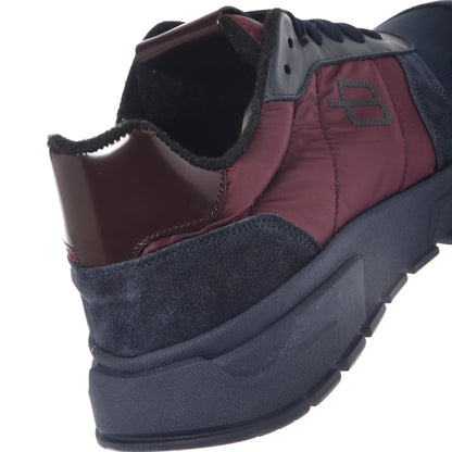 Sneakers in pelle scamosciata blu e nylon bordeaux