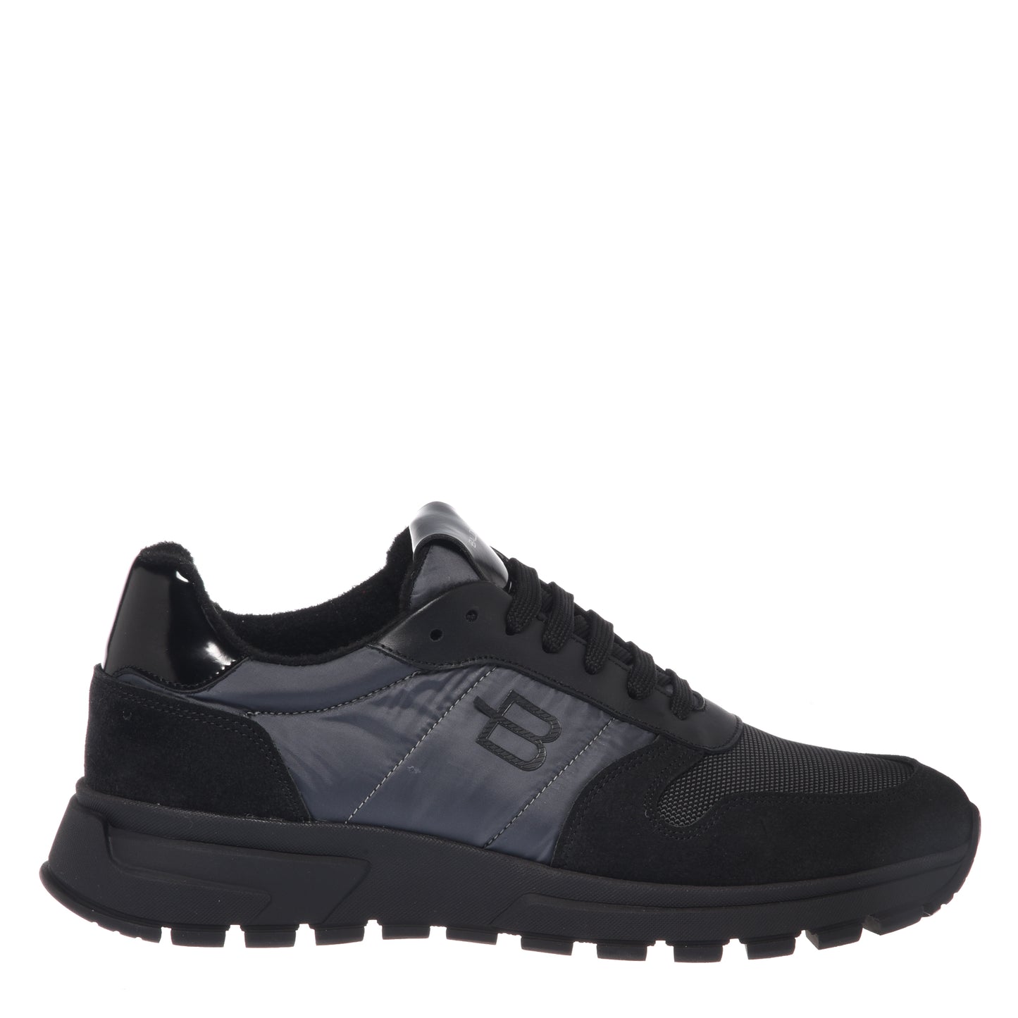 Sneakers in pelle scamosciata nera e nylon grigio