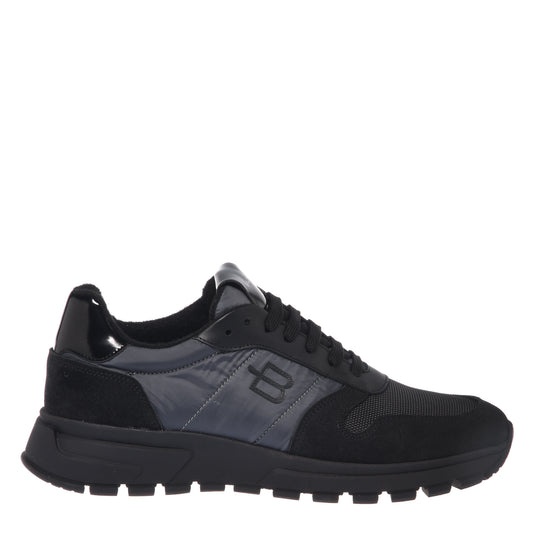 Sneakers in pelle scamosciata nera e nylon grigio