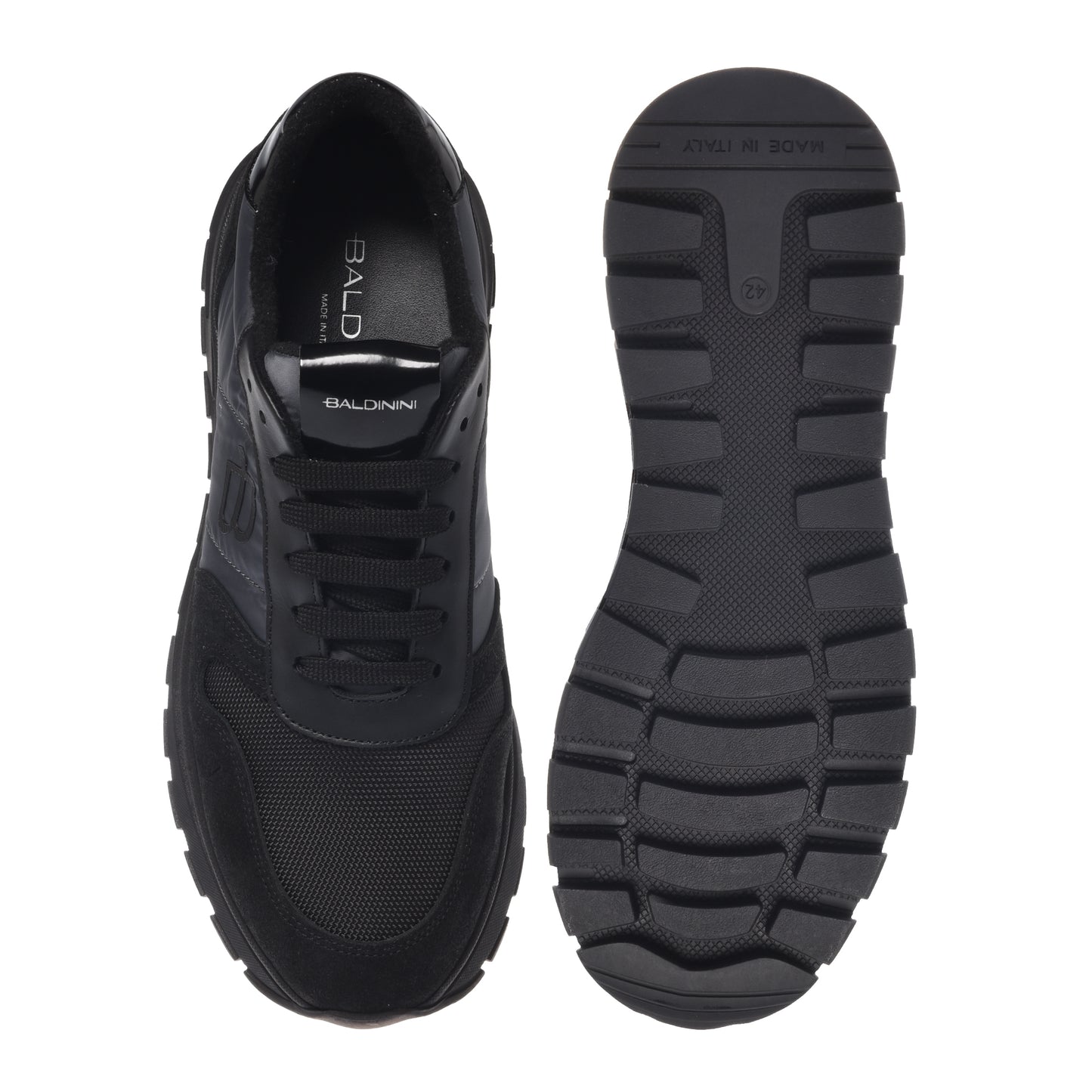 Sneakers in pelle scamosciata nera e nylon grigio