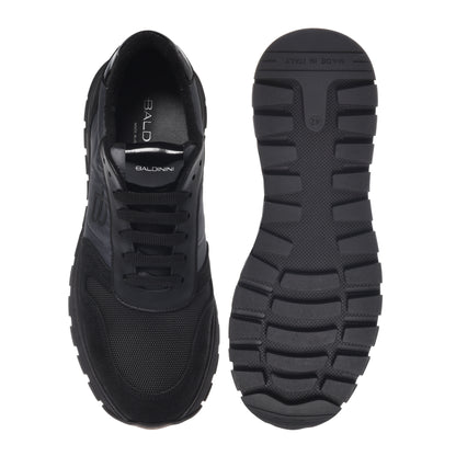 Sneakers in pelle scamosciata nera e nylon grigio