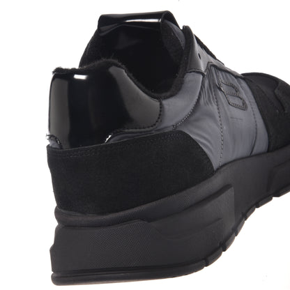 Sneakers in pelle scamosciata nera e nylon grigio
